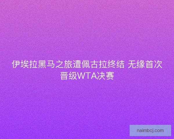 伊埃拉黑马之旅遭佩古拉终结 无缘首次晋级WTA决赛